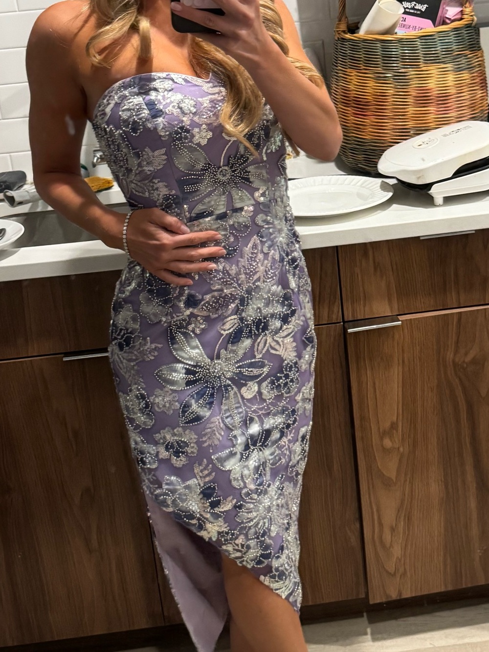 Worn once Dress The Population Elegant Purple Floral One-Shoulder Dress